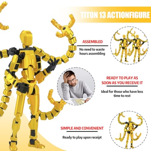 T13 Pre-Assembled Multi-Jointed Action Figure with Interchangeable Hands and Weapons – Yellow 5.5 Inch by PkghoKids