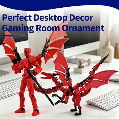 T13 Red Robot Action Figure with Dragon – 3D Printed Mecha Toy with Multi-Jointed Articulation and DIY Weapons