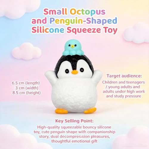 Taba Squishy Penguin – Cute Silicone Fidget Toy for Stress Relief and Anxiety