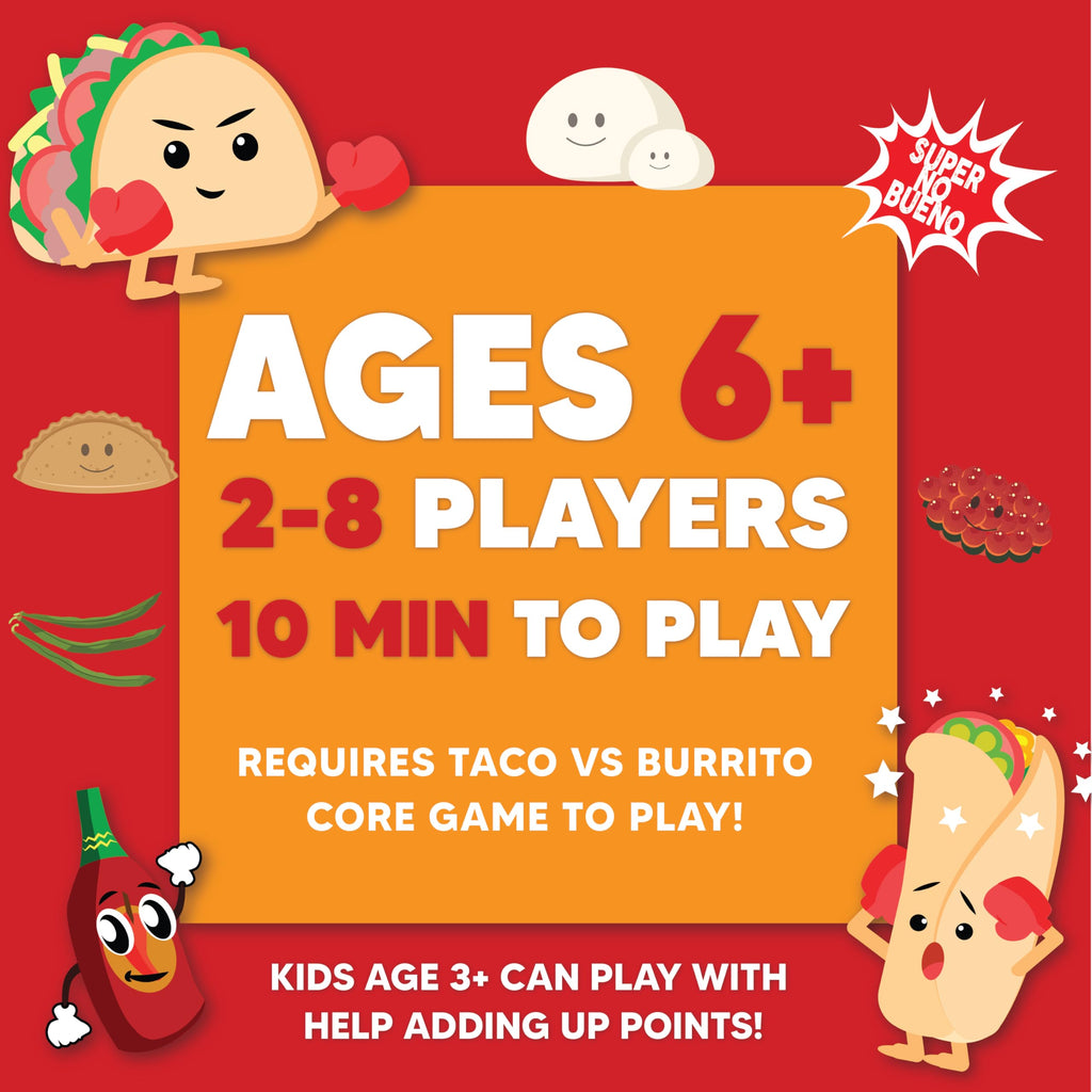 Taco vs Burrito Foodie Expansion Pack – 30 New Cards, Tortilla Holders, Ages 7+