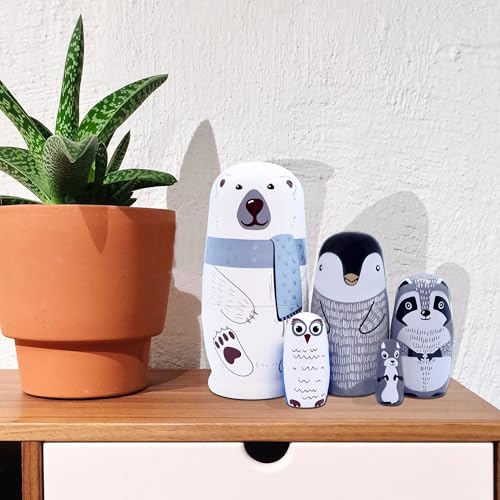 Taefaba Handmade Wooden Nesting Dolls - Set of 5 Rabbit Matryoshka with Carrot