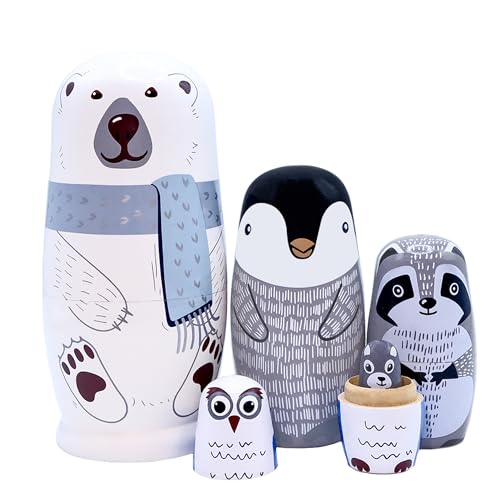Taefaba Handmade Wooden Nesting Dolls - Set of 5 Rabbit Matryoshka with Carrot