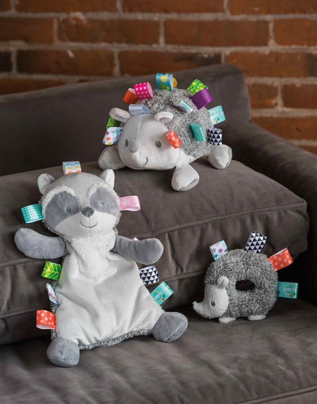Taggies Heather Hedgehog Baby Rattle - 5-Inch Soft Ring Rattle with Satin Loop Tags