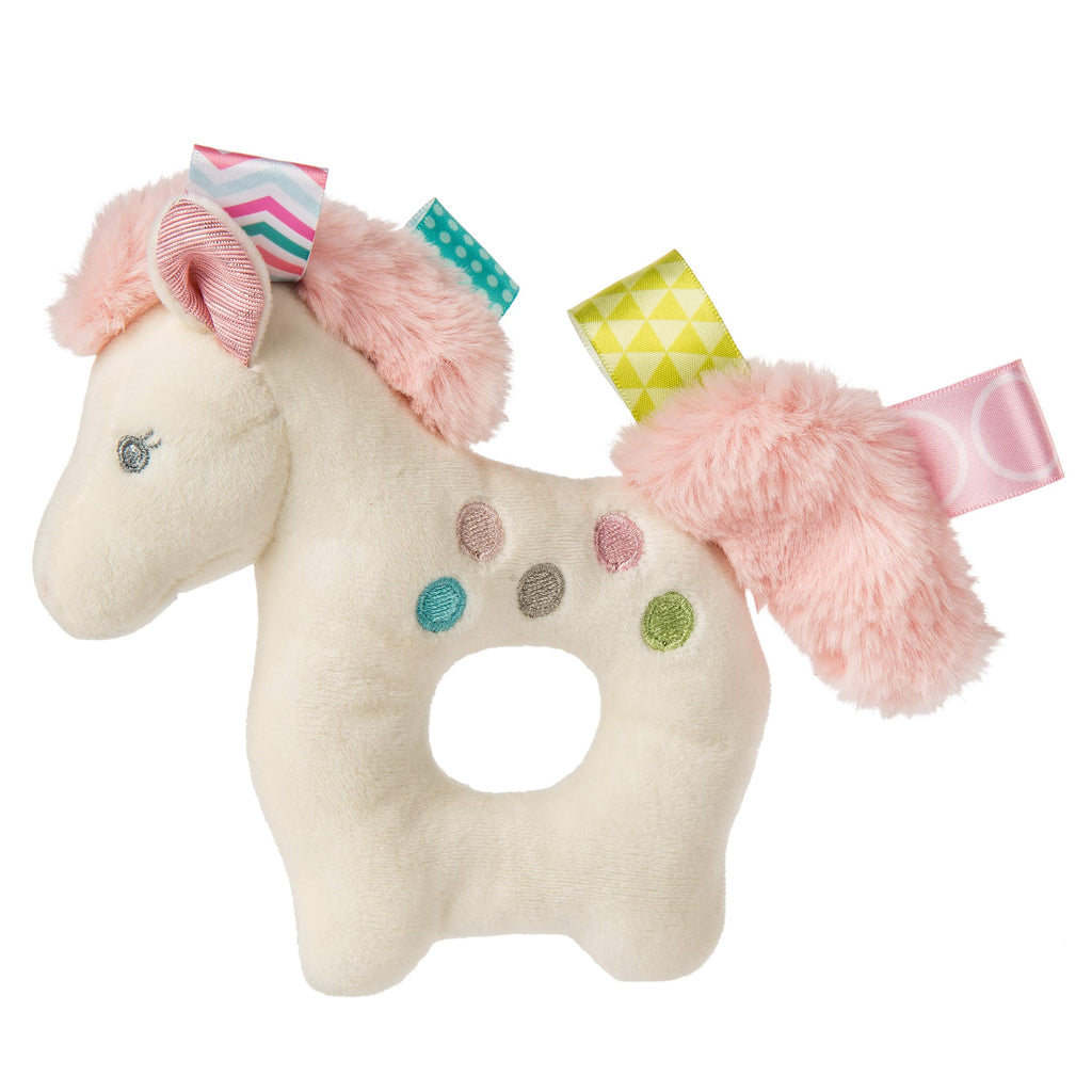 Taggies Painted Pony Embroidered Soft Ring Rattle - 5-Inch Baby Rattle with Satin Loop Tags