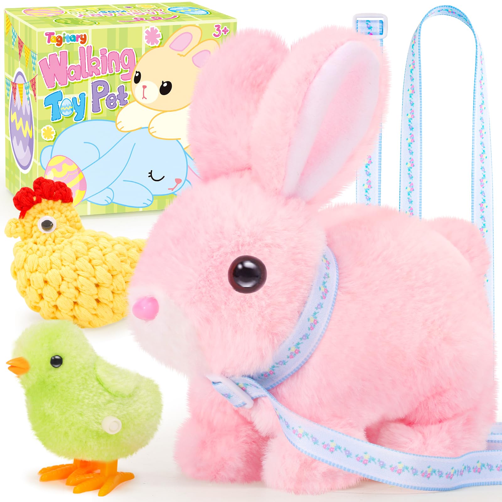 Tagitary Easter Plush Walking Bunny with Sounds and Leash for Toddlers
