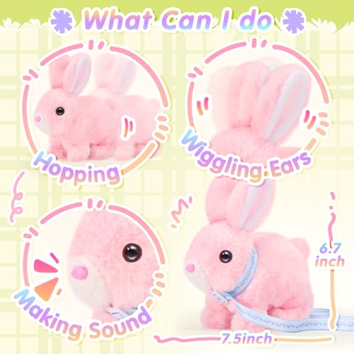 Tagitary Easter Plush Walking Bunny with Sounds and Leash for Toddlers