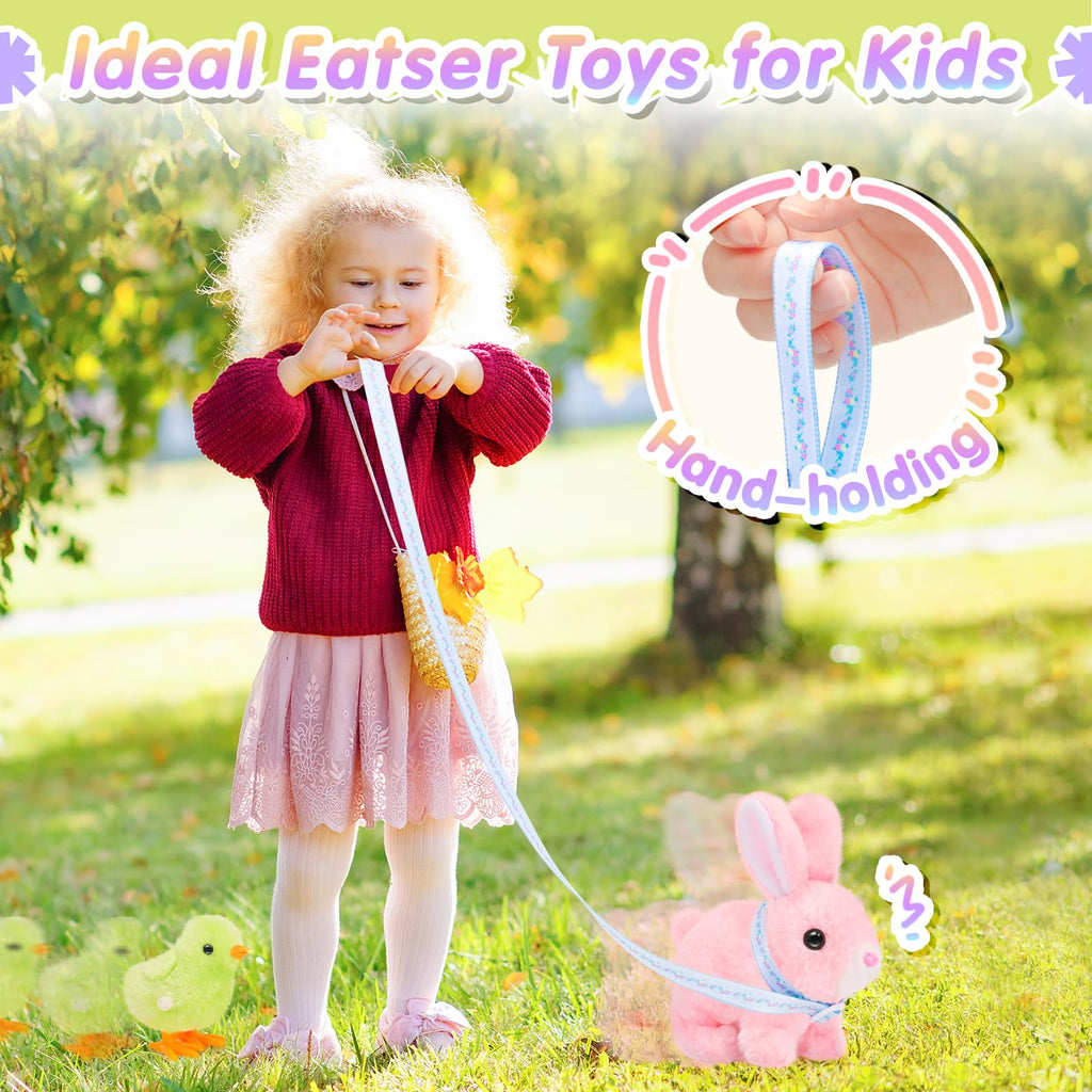 Tagitary Easter Plush Walking Bunny with Sounds and Leash for Toddlers