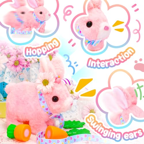 Tagitary Interactive Plush Bunny - Electronic Rabbit with Hopping, Sounds & Wiggling Ears, Leash Included