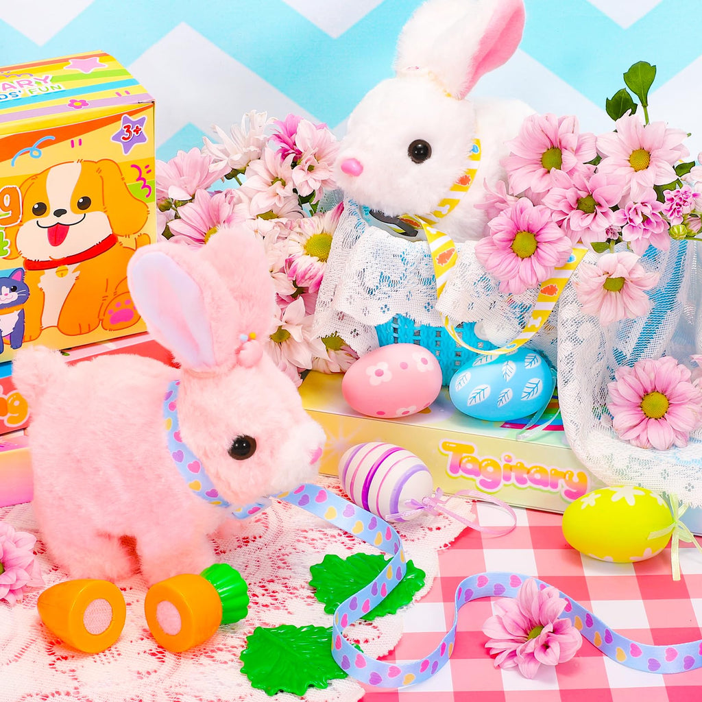 Tagitary Interactive Plush Bunny - Electronic Rabbit with Hopping, Sounds & Wiggling Ears, Leash Included