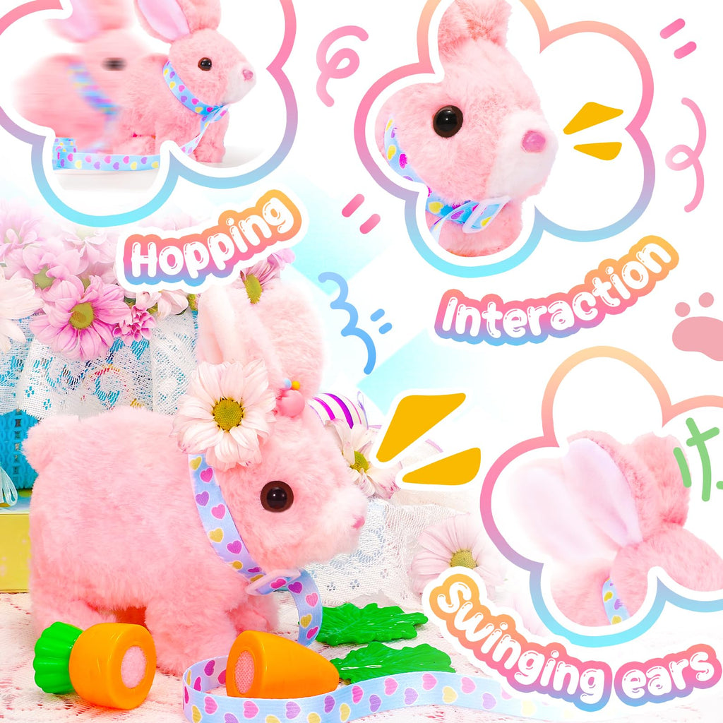 Tagitary Interactive Plush Bunny - Electronic Rabbit with Hopping, Sounds & Wiggling Ears, Leash Included