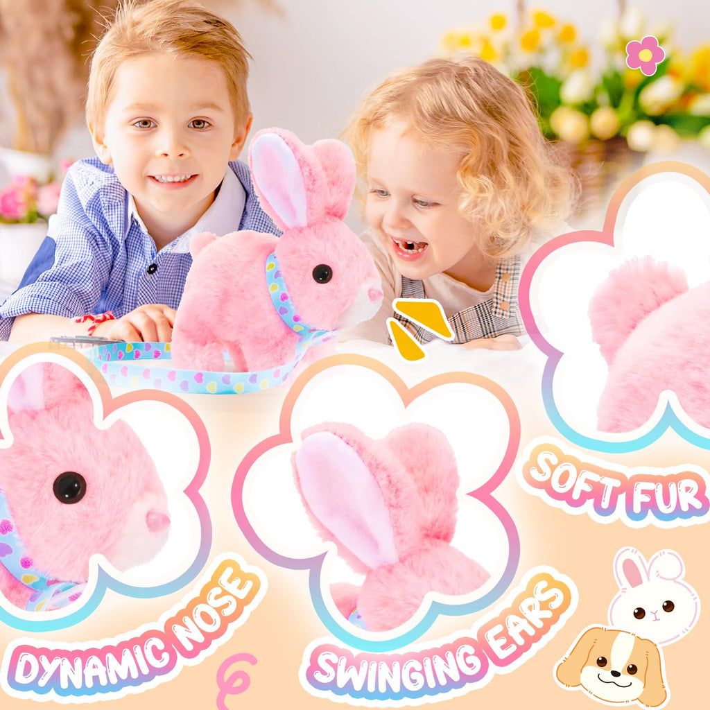 Tagitary Interactive Plush Bunny - Electronic Rabbit with Hopping, Sounds & Wiggling Ears, Leash Included