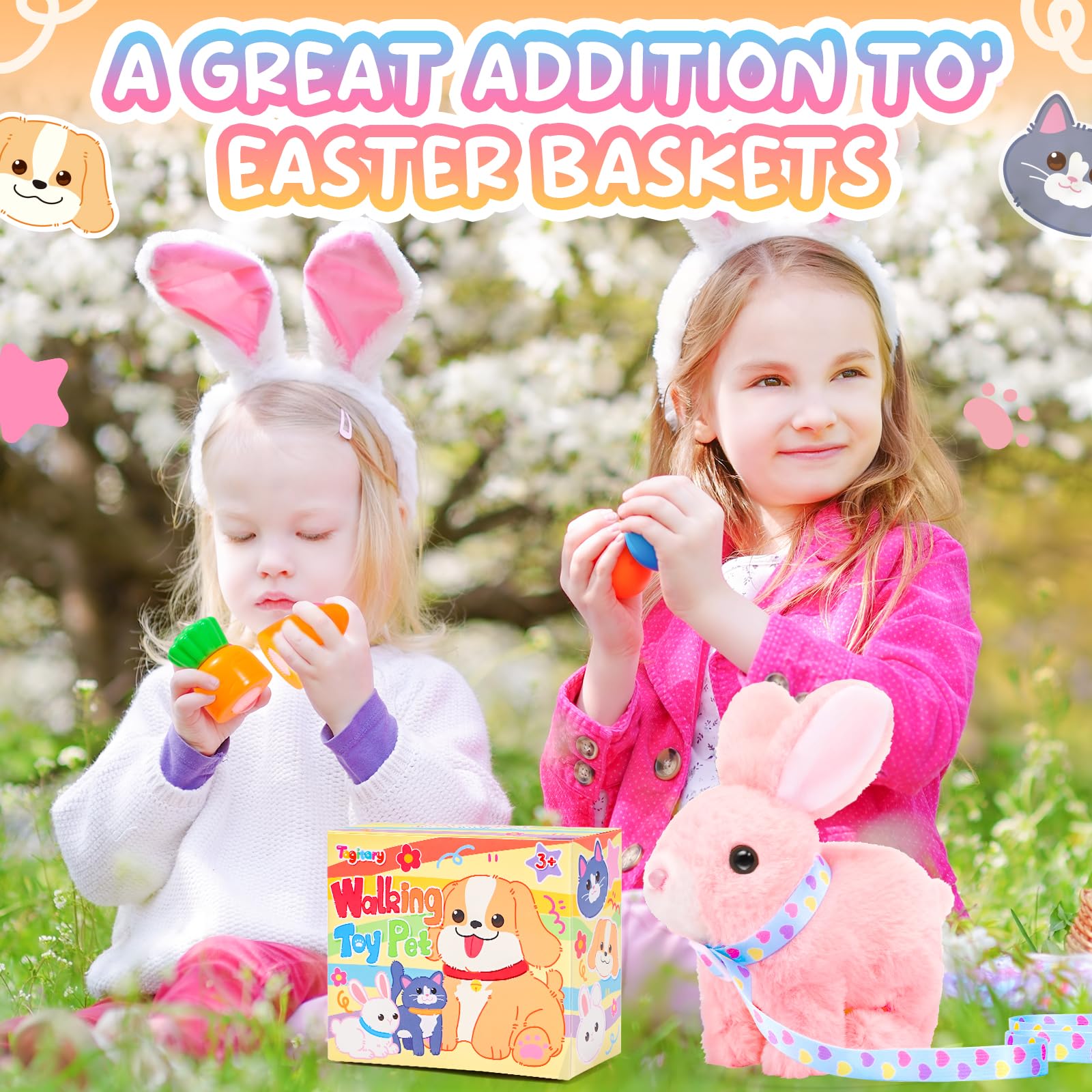 Tagitary Interactive Plush Bunny - Electronic Rabbit with Hopping, Sounds & Wiggling Ears, Leash Included