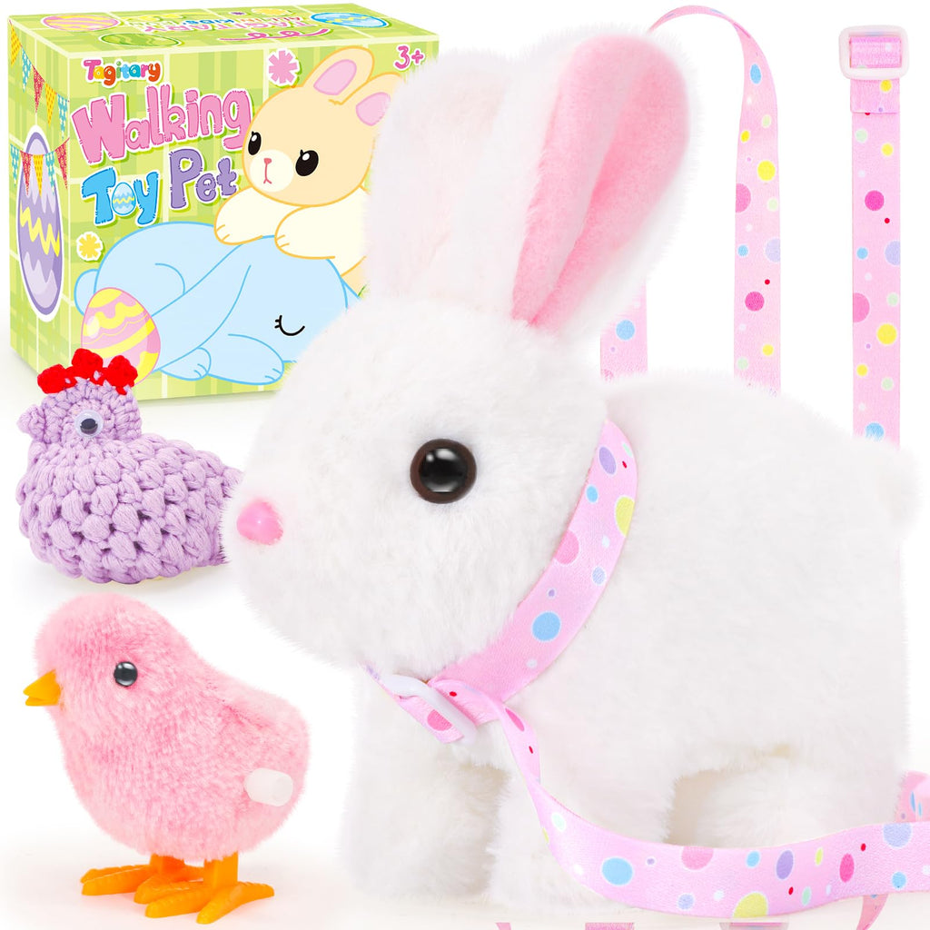Tagitary Interactive Plush Bunny Toy with Wiggling Ears, Hopping, and Sounds – Easter Gift Set for Toddlers