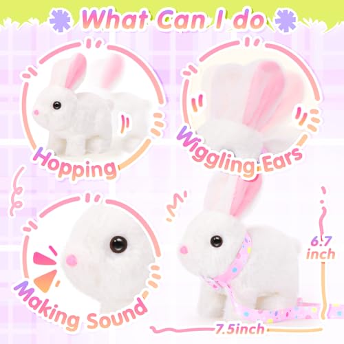 Tagitary Interactive Plush Bunny Toy with Wiggling Ears, Hopping, and Sounds – Easter Gift Set for Toddlers