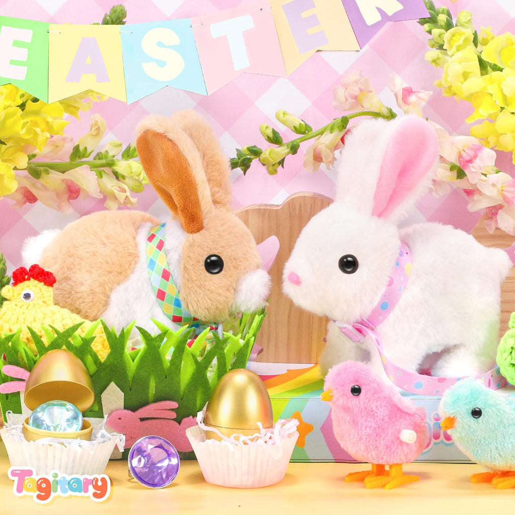 Tagitary Interactive Plush Bunny Toy with Wiggling Ears, Hopping, and Sounds – Easter Gift Set for Toddlers