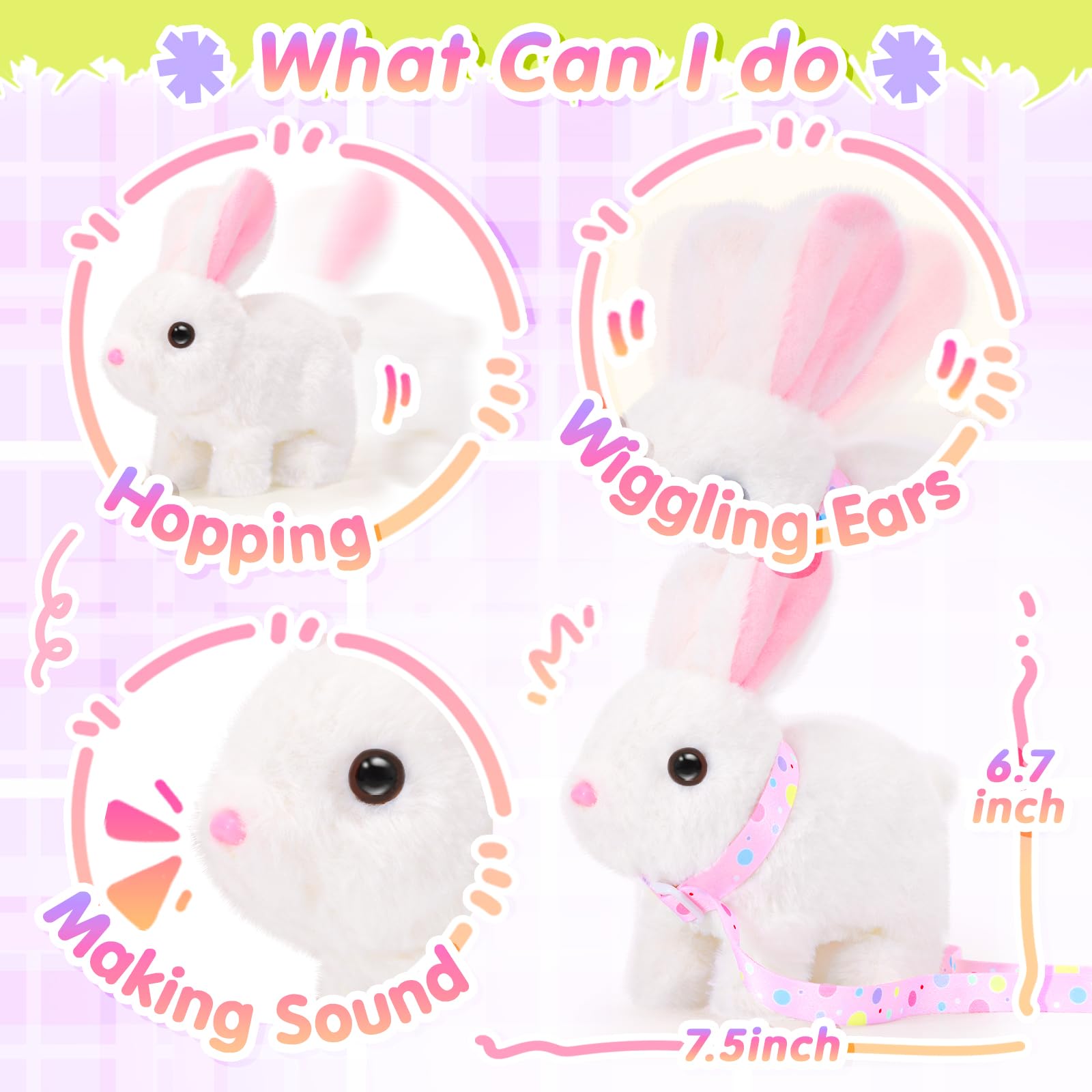 Tagitary Interactive Plush Bunny Toy with Wiggling Ears, Hopping, and Sounds – Easter Gift Set for Toddlers