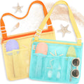 Tagitary Kids Mesh Beach Bag - Blue and Yellow Crossbody with Zipper, 4 Pockets for Toys and Shells