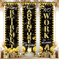 TagreSpike 3-Piece Retirement Porch Banner Set - Black Gold, 47x12 inches, Includes Happy Retirement, New Adventure Begins, No Work Zone