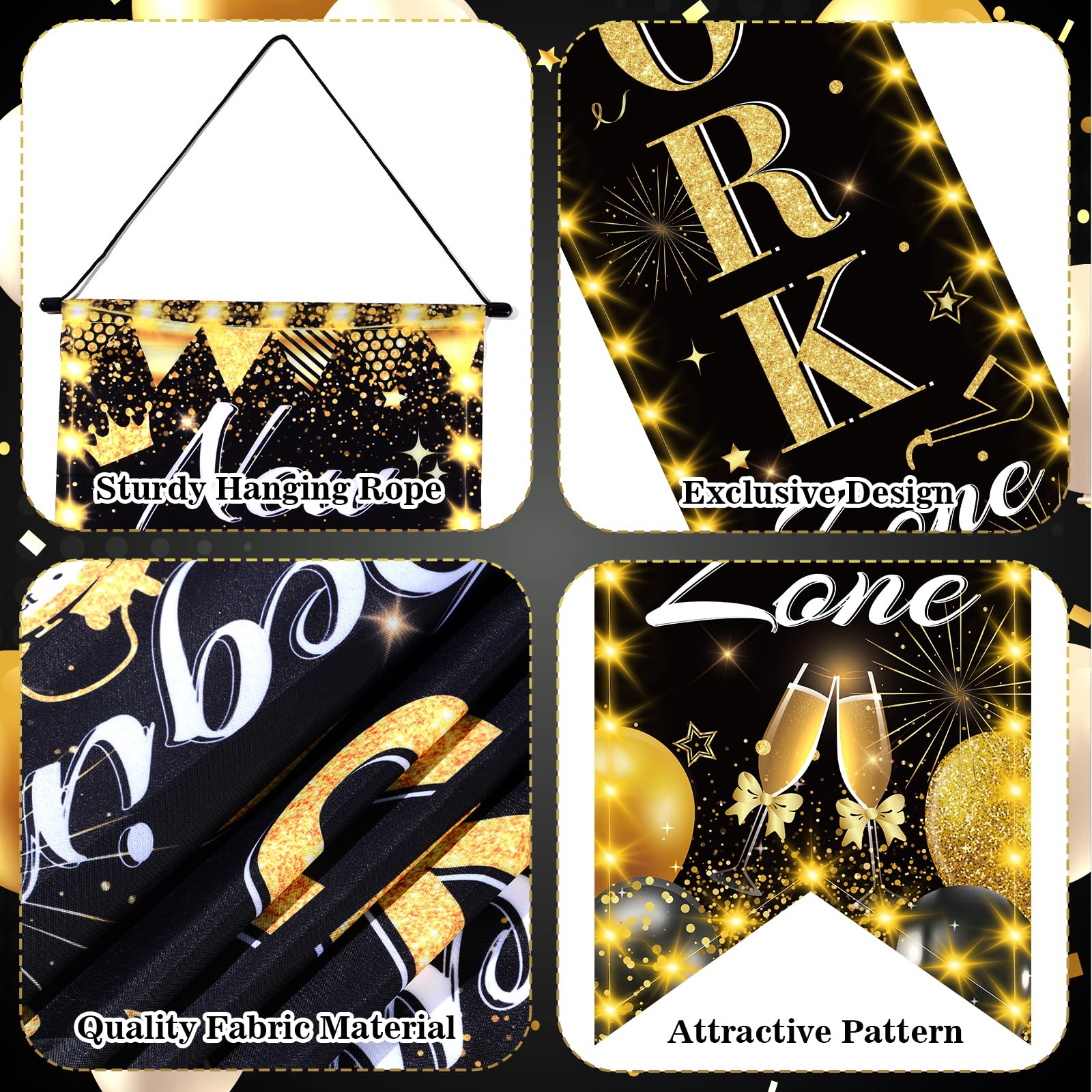TagreSpike 3-Piece Retirement Porch Banner Set - Black Gold, 47x12 inches, Includes Happy Retirement, New Adventure Begins, No Work Zone
