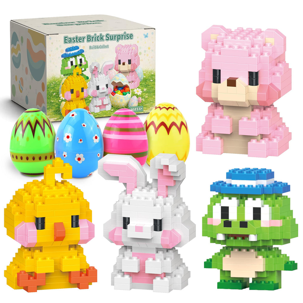 TAHAVICE 4 Pack Prefilled Easter Eggs with Animal Building Blocks – Candy-Free Easter Basket Stuffers for Kids Ages 6+