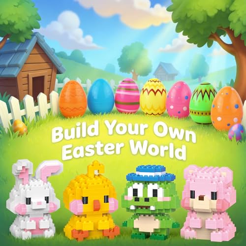 TAHAVICE 4 Pack Prefilled Easter Eggs with Animal Building Blocks – Candy-Free Easter Basket Stuffers for Kids Ages 6+