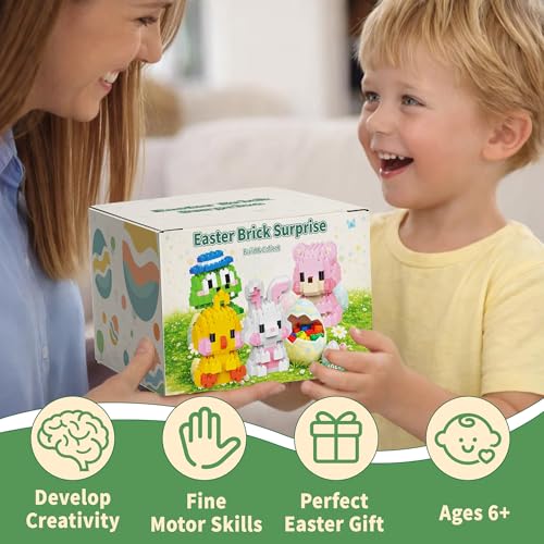TAHAVICE 4 Pack Prefilled Easter Eggs with Animal Building Blocks – Candy-Free Easter Basket Stuffers for Kids Ages 6+