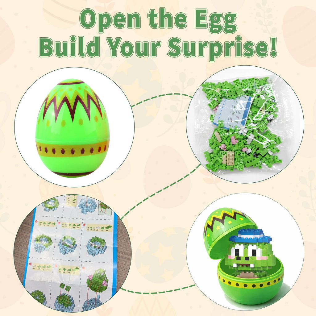 TAHAVICE 4 Pack Prefilled Easter Eggs with Animal Building Blocks – Candy-Free Easter Basket Stuffers for Kids Ages 6+