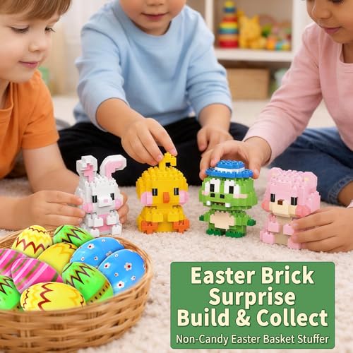 TAHAVICE 4 Pack Prefilled Easter Eggs with Animal Building Blocks – Candy-Free Easter Basket Stuffers for Kids Ages 6+