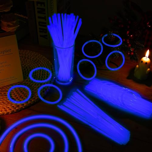 Taikula 60 Pack 8-Inch Blue Glow Sticks with Connectors for Parties and DIY