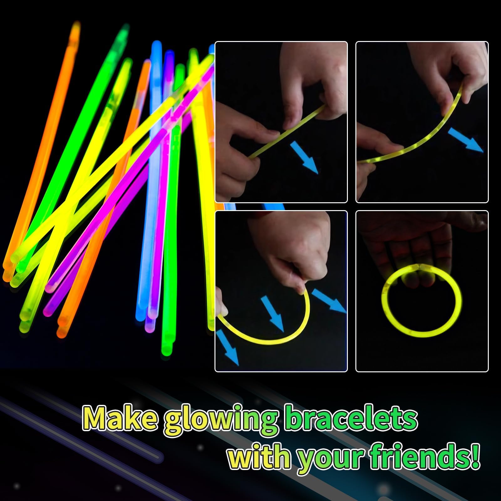 Taikula 60 Pack 8-Inch Blue Glow Sticks with Connectors for Parties and DIY