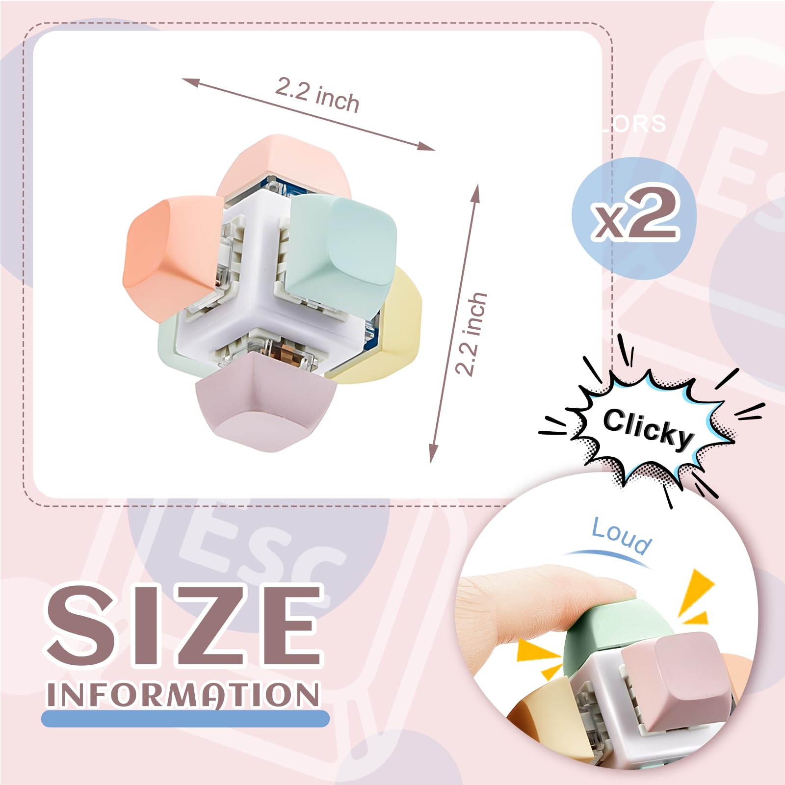 Taiyin 2-Pack Keyboard Fidget Toy – Macaron Color Stress Relief Clicker Keychain