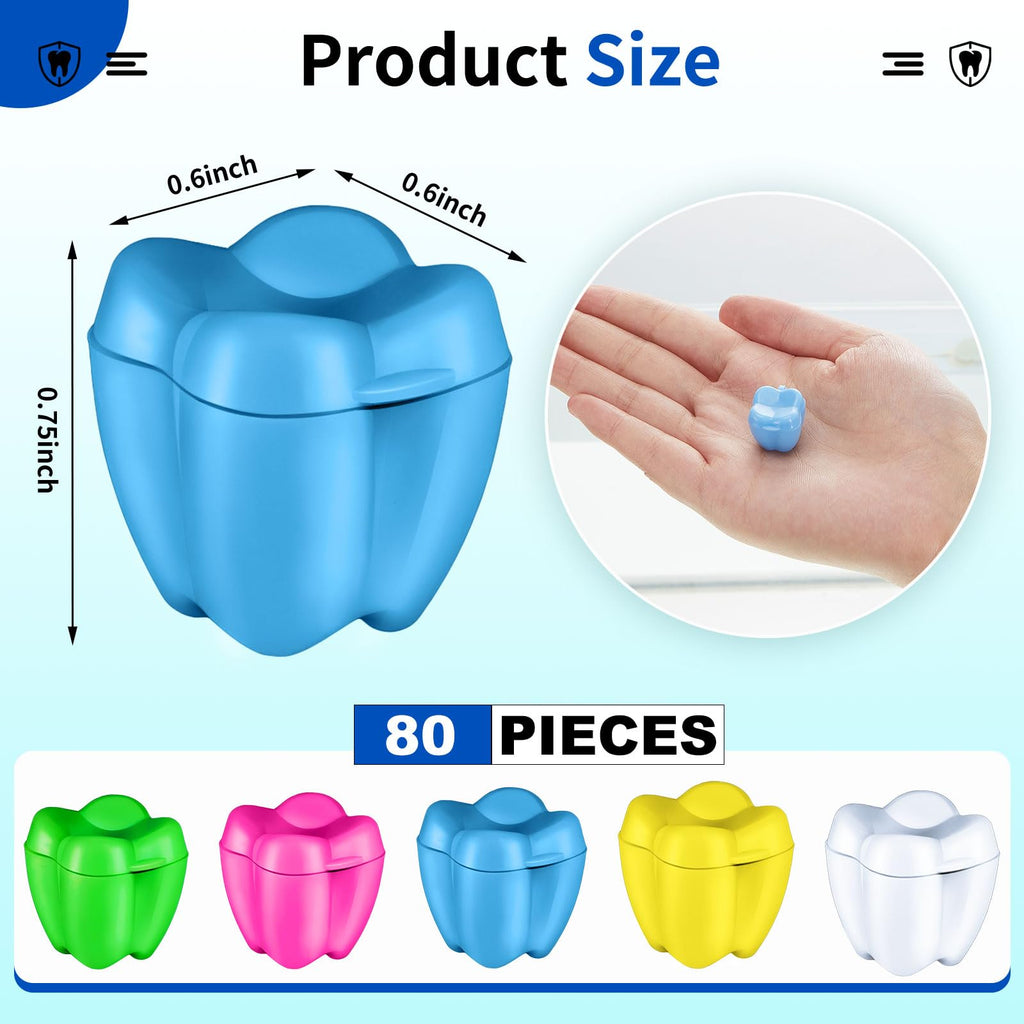 Taiyin 80 Pcs Colorful Tooth Savers Box, Plastic Tooth Holders for Kids, Party Favors, Bulk - 5 Colors