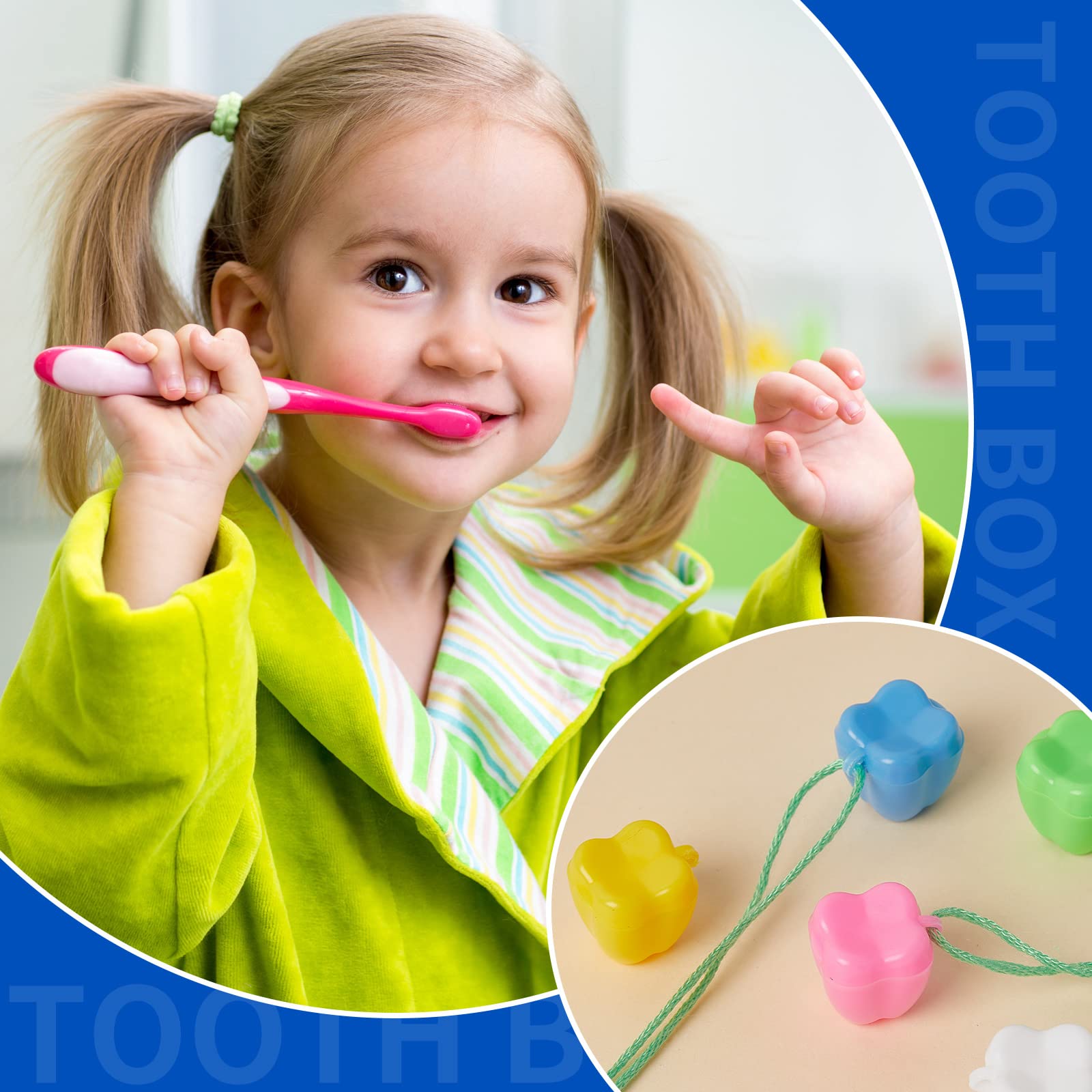 Taiyin 80 Pcs Colorful Tooth Savers Box, Plastic Tooth Holders for Kids, Party Favors, Bulk - 5 Colors