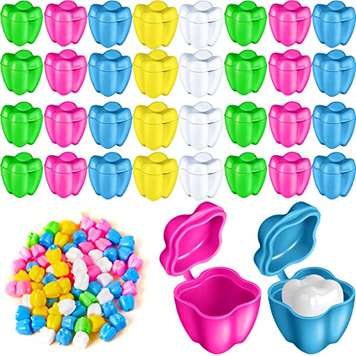 Taiyin 80 Pcs Colorful Tooth Savers Box, Plastic Tooth Holders for Kids, Party Favors, Bulk - 5 Colors