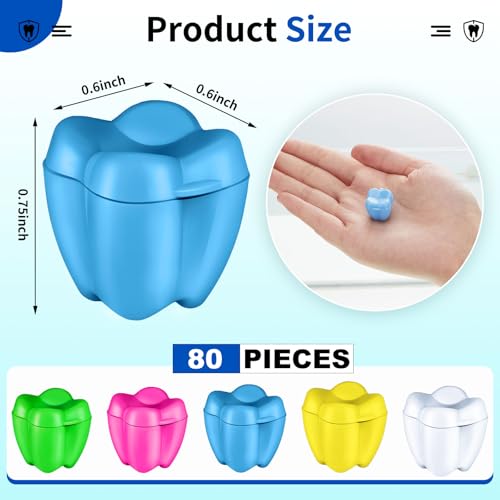 Taiyin 80 Pcs Colorful Tooth Savers Box, Plastic Tooth Holders for Kids, Party Favors, Bulk - 5 Colors