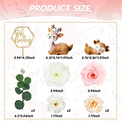 Taiyin Deer Cake Topper Set for Baby Shower or Wedding – Includes Fawn, Flowers, and Wooden Topper