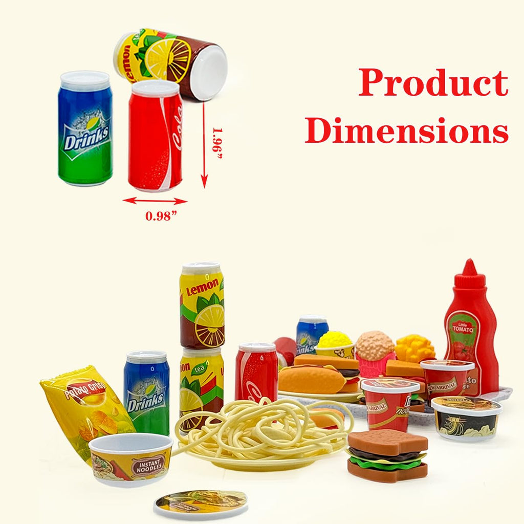 Taken All 31-Piece Mini Fast Food Playset – Hamburger, Fries, Noodles & Drink with Tray for Pretend Play