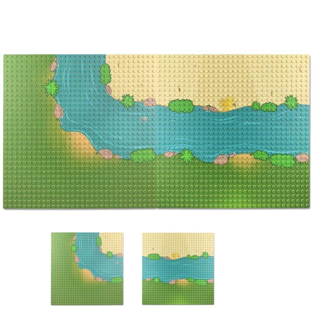 Taken All Grassland Rivers Baseplate 2-Pack (1 Straight + 1 Curve) - 10x10 inch Building Brick Base
