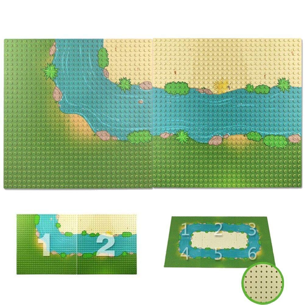 Taken All Grassland Rivers Baseplate 2-Pack (1 Straight + 1 Curve) - 10x10 inch Building Brick Base