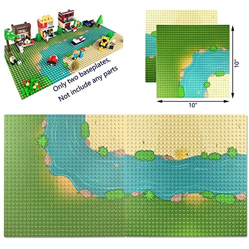 Taken All Grassland Rivers Baseplate 2-Pack (1 Straight + 1 Curve) - 10x10 inch Building Brick Base