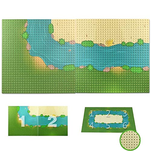 Taken All Grassland Rivers Baseplate 2-Pack (1 Straight + 1 Curve) - 10x10 inch Building Brick Base