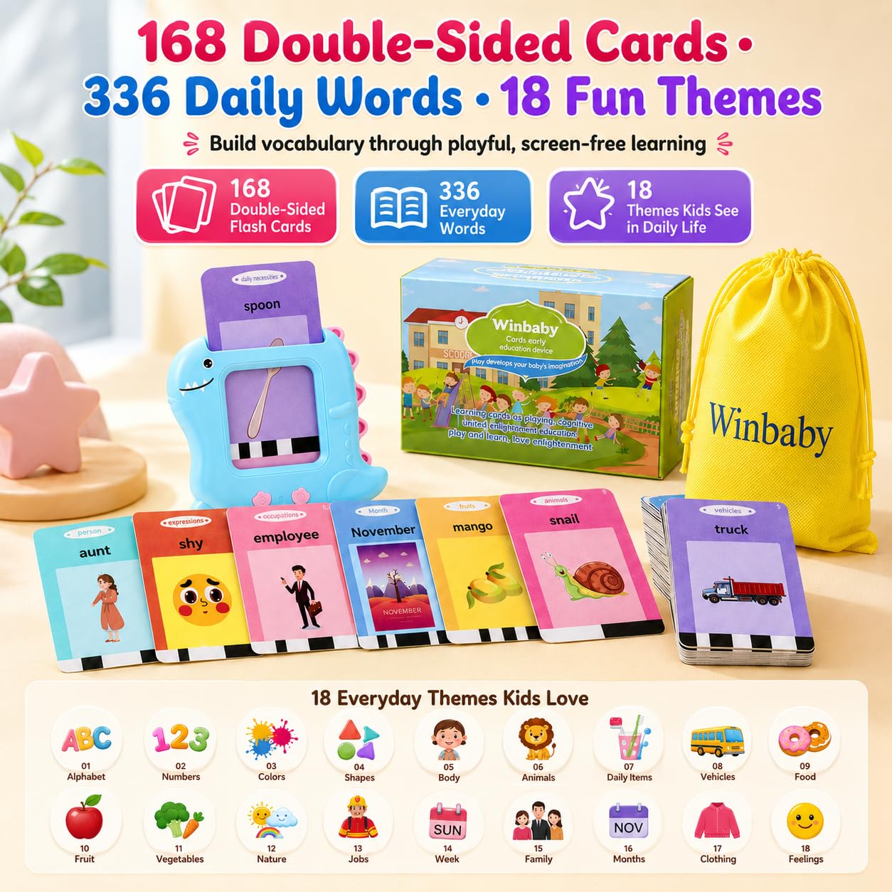 Talking Flash Cards for Toddlers 1-5 Years – 336 Sight Words, Montessori Interactive Speech Therapy Toy
