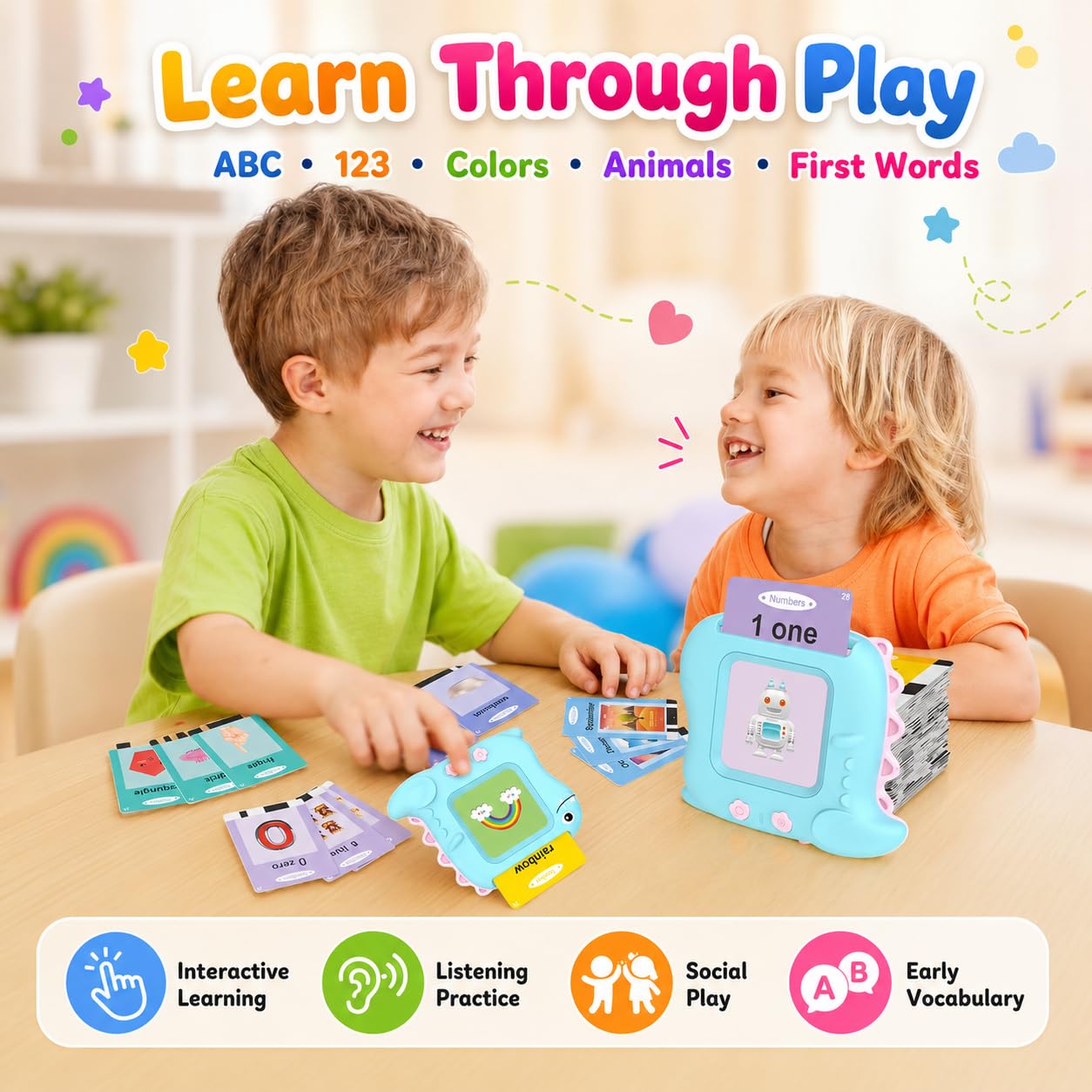 Talking Flash Cards for Toddlers 1-5 Years – 336 Sight Words, Montessori Interactive Speech Therapy Toy