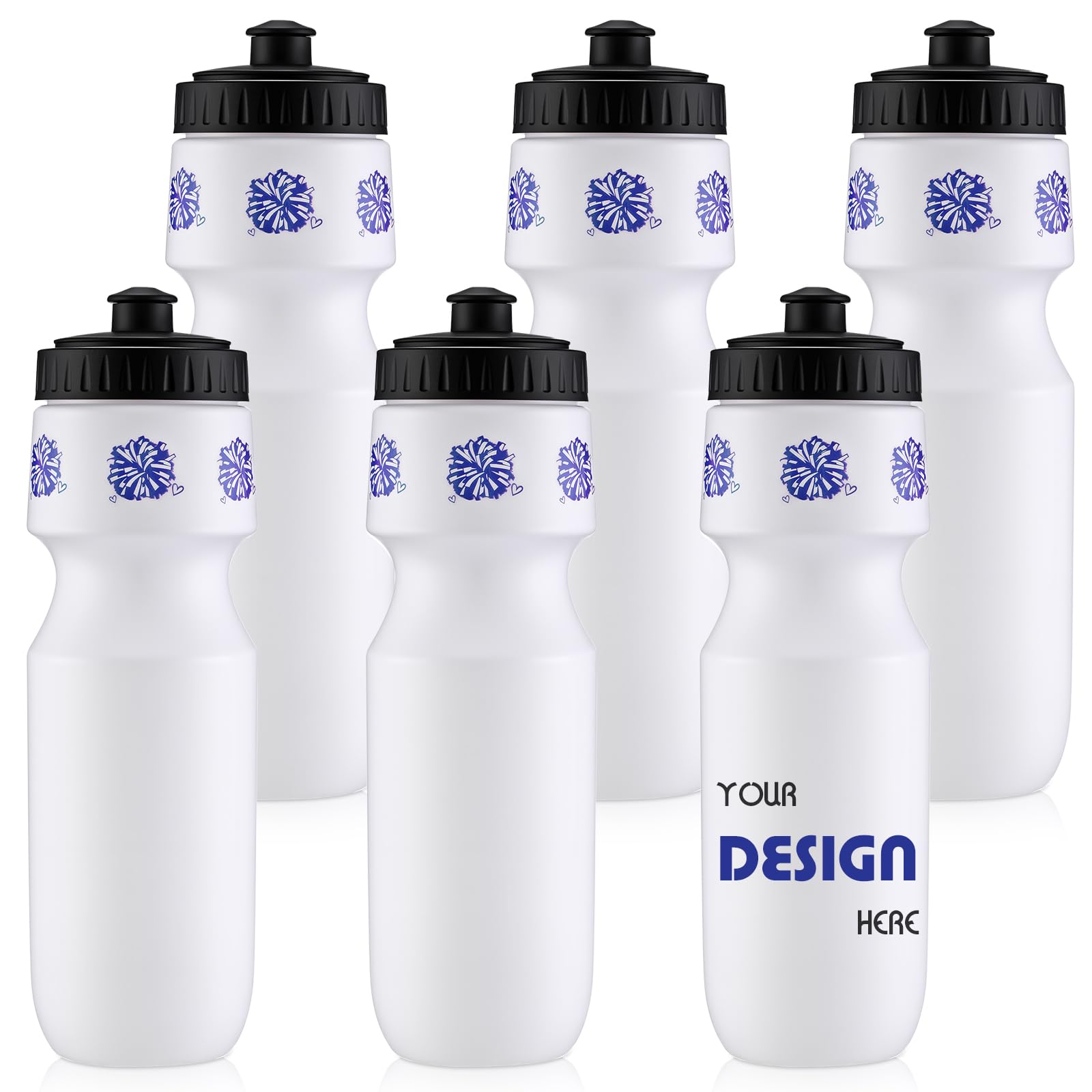 Talltalk 6-Pack Cheerleading Water Bottles - 24oz Squeeze Sports Tumbler with Pull Top Cap, Reusable for Team Gifts, Party Favors (Blue)