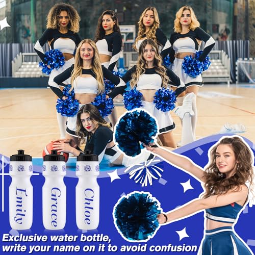 Talltalk 6-Pack Cheerleading Water Bottles - 24oz Squeeze Sports Tumbler with Pull Top Cap, Reusable for Team Gifts, Party Favors (Blue)