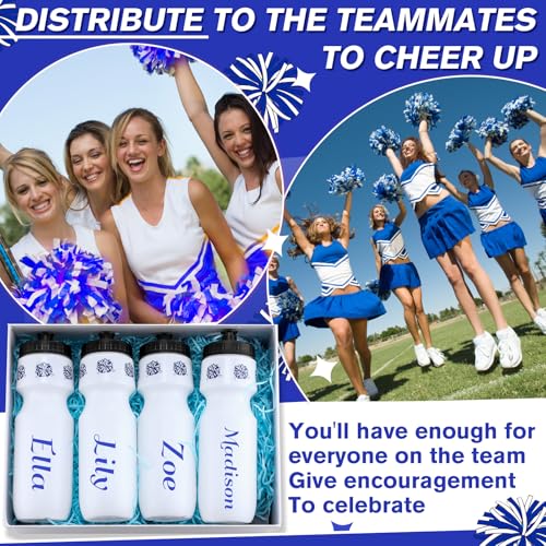 Talltalk 6-Pack Cheerleading Water Bottles - 24oz Squeeze Sports Tumbler with Pull Top Cap, Reusable for Team Gifts, Party Favors (Blue)