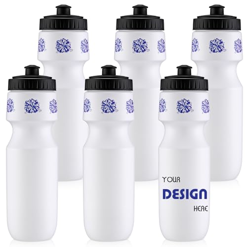 Talltalk 6-Pack Cheerleading Water Bottles - 24oz Squeeze Sports Tumbler with Pull Top Cap, Reusable for Team Gifts, Party Favors (Blue)