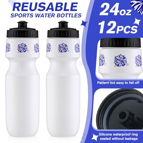 Talltalk 6-Pack Cheerleading Water Bottles - 24oz Squeeze Sports Tumbler with Pull Top Cap, Reusable for Team Gifts, Party Favors (Blue)