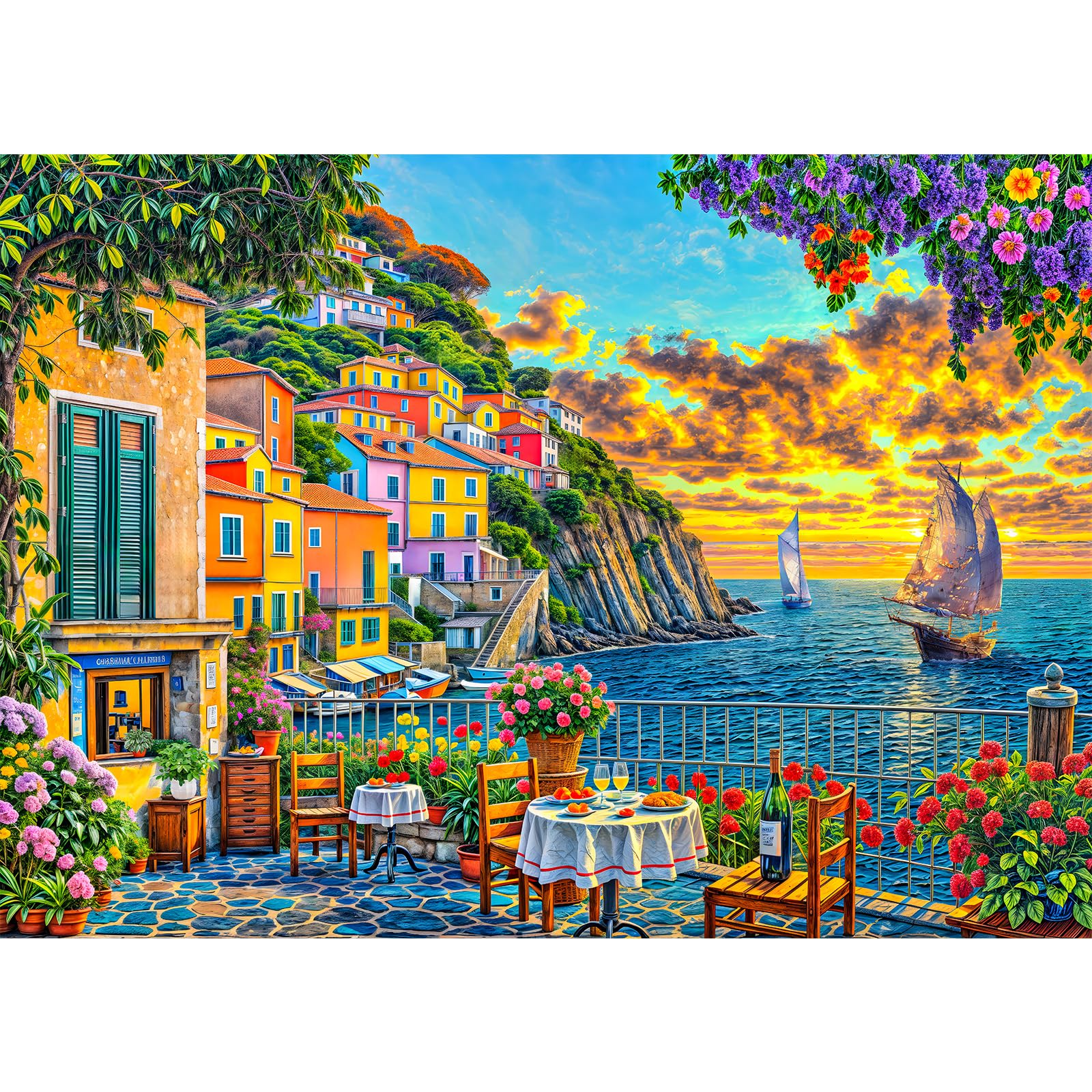 TangComplete 1000-Piece Cinque Terre Jigsaw Puzzle – Romantic Italian Scene for Adults