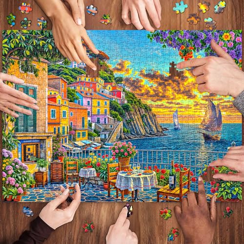 TangComplete 1000-Piece Cinque Terre Jigsaw Puzzle – Romantic Italian Scene for Adults